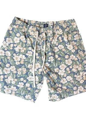 J.Crew Floral Elastic Waist Shorts Size M Blue Green Summer
